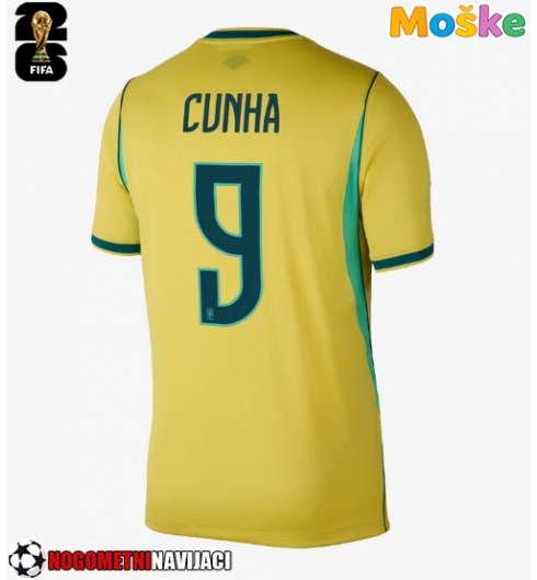 Moške Nogometnih dresov Brazilija Matheus Cunha #9 Domači SP 2026 Kratki rokavi Moške Nogometnih dresov Brazilija Matheus Cunha #9 Domači SP 2026 Kratki rokavi